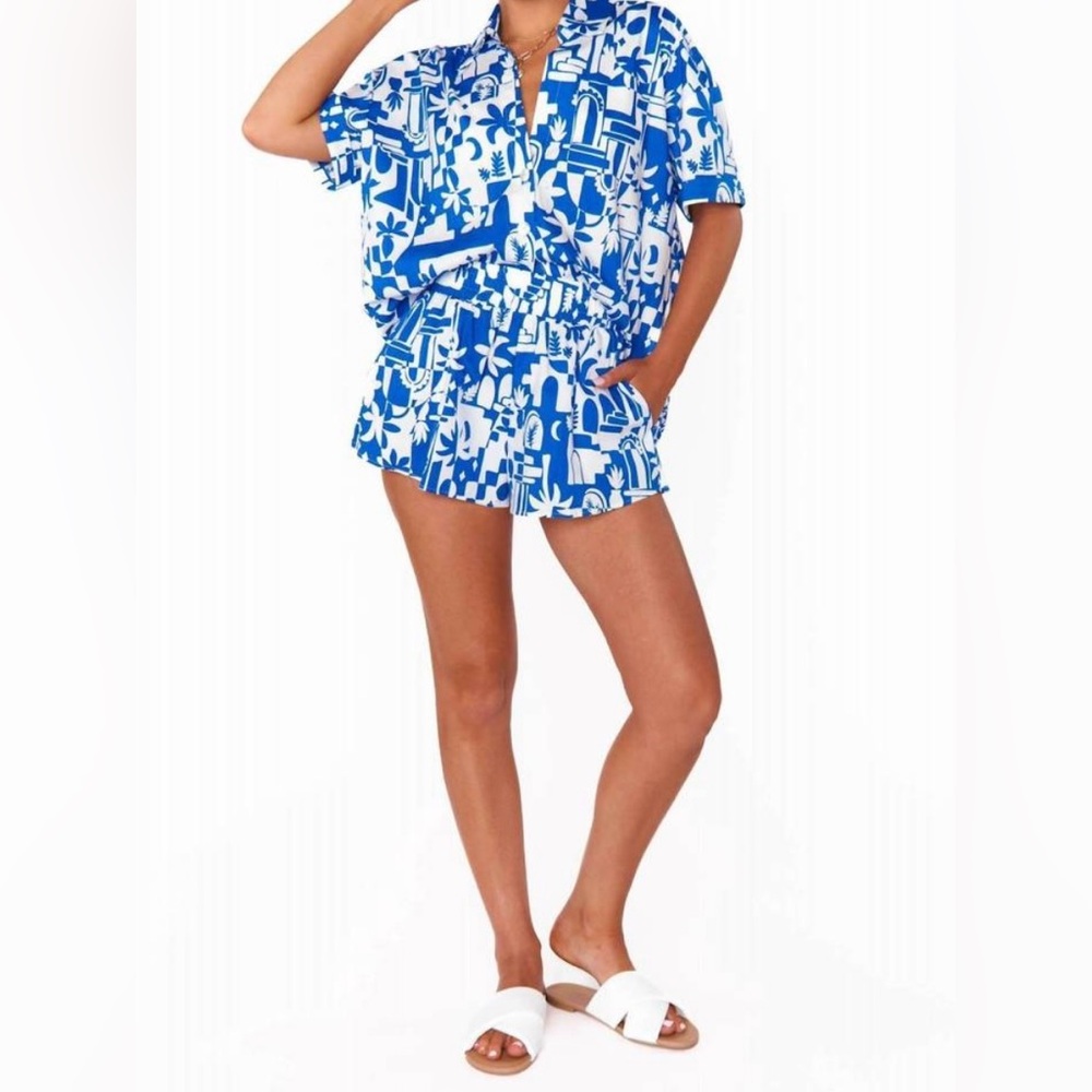 NEW SHOW ME YOUR MUMU parker button down in santorini escape